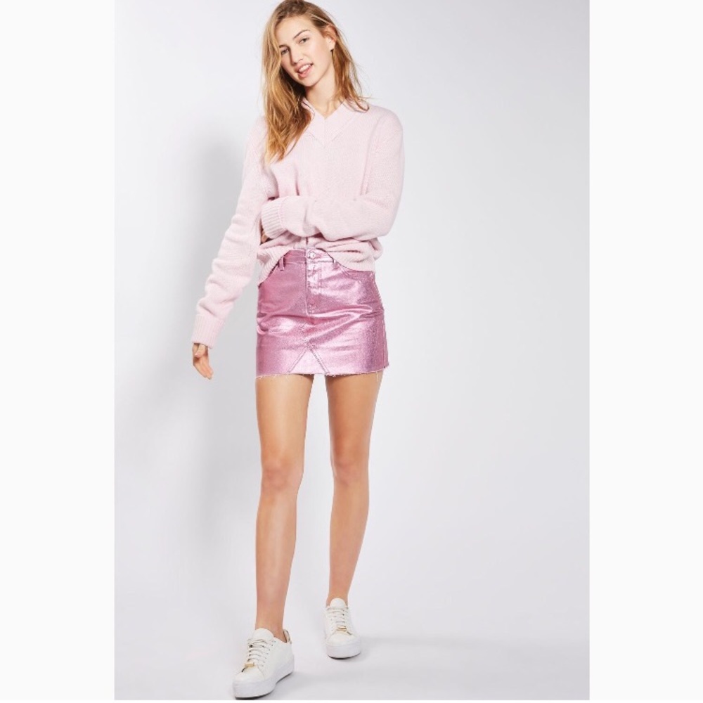 Topshop Moto pink metallic skirt